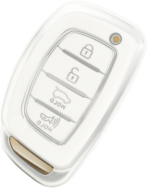 OFFCURVE 현대자동차 엣지라인 4버튼 스마트키 아반떼AD 올뉴투싼 풀커버 적용 TPU 키케이스 키홀터 단품 다양한 컬러, H02 현대, 화이트 실버