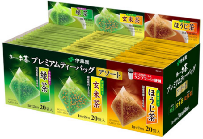 [Itoen] 이토엔 프리미엄 녹차 현미 호우지차 각 20봉지, 1.8g, 4박스, 60개입