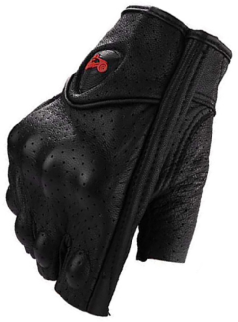 오토바이 할리 타공 가죽 미들 바이크 반장갑, 블랙