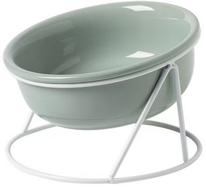 드림계곡 반려동물 키높이 경사형 마카롱 도자기 식기 강아지 밥그릇 고양이 밥그릇, 1개, 연두색300ml