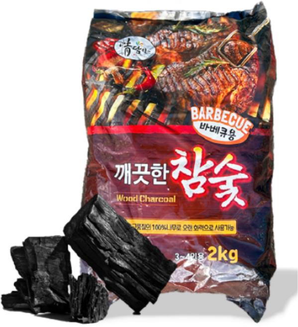 정담아 깨끗한 참숯 2kg 바베큐용 (3~4인용/고화력/캠핑용), 1개
