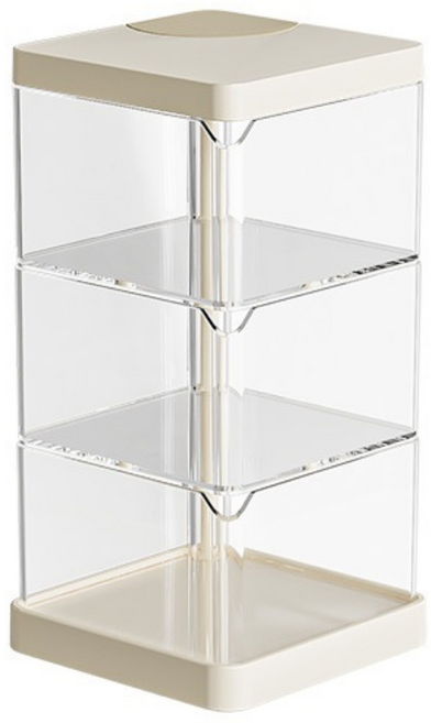 클로버 테크 가정용 3단 회전 투명 수납함, 화이트, 1개