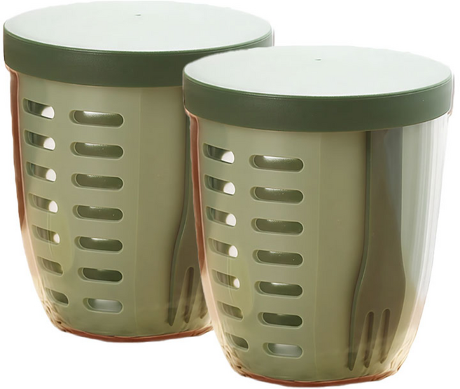 리빙스튜디오 과일도시락통 포크 세트, 2세트, 그린 도시락통+포크