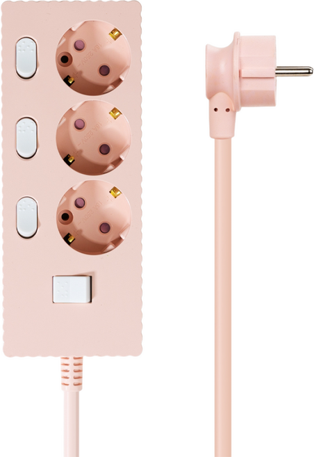 파워존 자동소화 4000W 고용량 웨이브 개별스위치 과부하차단 3구 멀티탭 50cm 1.5m 3m 5m 7m, 자동소화 개별스위치 3구 7m 파스텔핑크, 1개