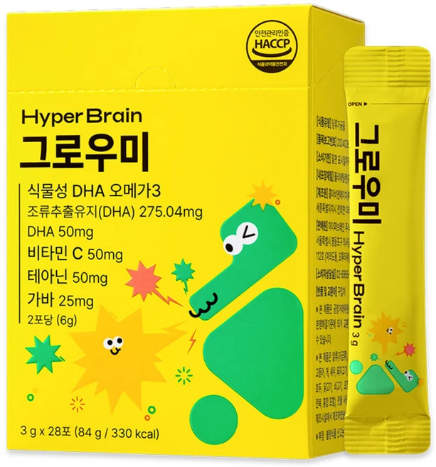 [공식몰] 하이퍼브레인 그로우미 팝핑 분말 키즈 오메가3 테아닌 가바 비타민, 1박스, 84g - 쿠팡