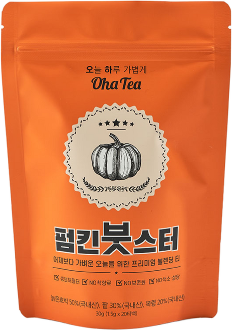 프리미엄 펌킨붓스터 빠지는차 빼는차 붓기 복령 호박 팥 국내산 생분해필터, 20개입, 1개