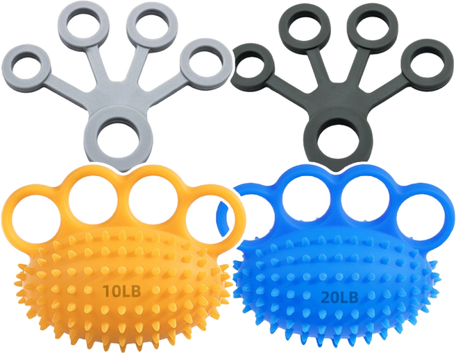 라이프엠디 4종 단계별 손가락 지압 스트레칭 악력기 강도 조절 악력 강화 손운동 손목 핸드 그립 손운동 손끝 트레이닝 전완근 힘기르기, 1세트, 혼합색상