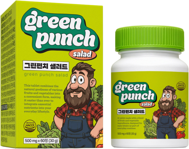 그린펀치 샐러드 식이섬유정 30 000mg, 2개, 60정