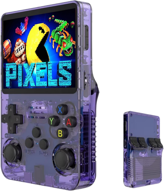 네버폴드 R36S 레트로 휴대용 게임기 한국어지원 대용량배터리 2만가지게임, 128GB, 자색