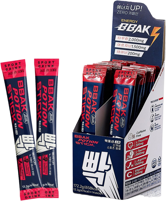 BBAK 빡포션 제로카페인 급속 회복충전 복합 에너지 드링크, 12.3g, 14개