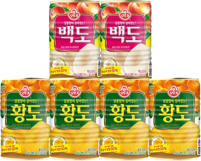 오뚜기 통조림 황도(반절)400g 4개+백도(반절)400g 2개, 1세트, 400g