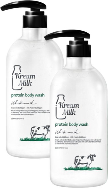 크림밀크 단백질 바디워시 화이트머스크향, 2개, 1.1L