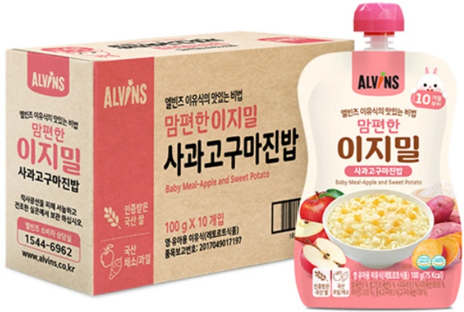 엘빈즈 이지밀 맘편한 파우치 이유식 10개월 이상, 10개, 사과고구마진밥 - 쿠팡