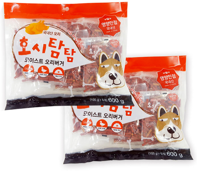 호시탐탐 모이스트 애견간식 져키, 오리맛, 600g, 2개