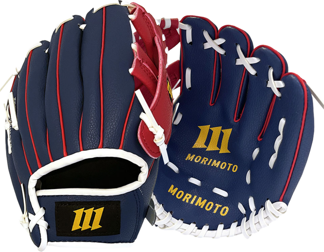 모리모토 9인치 글러브 + 볼 세트, 네이비 + 레드(글러브), 화이트(공), 1세트