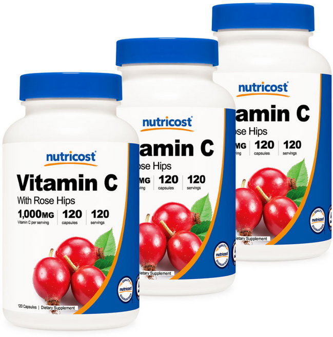 뉴트리코스트 비타민C 1000mg 로즈힙 분말 25mg 120정 4개월분 3개, 120회분