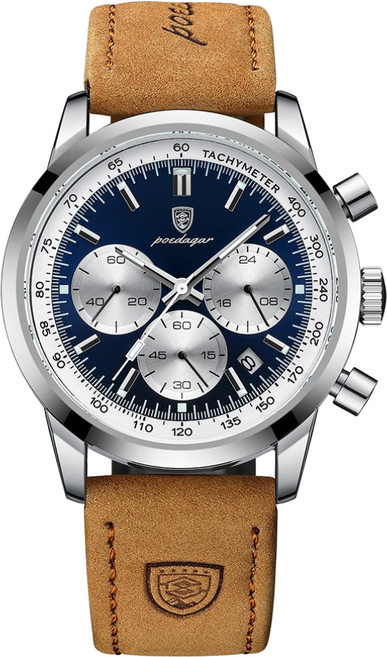 남자 가죽 손목 시계 멀티 패션 소가죽 밴드 크로노그래프