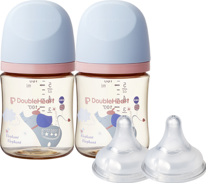 더블하트 모유실감 3세대 PPSU 디어프렌즈 트윈팩 160ml+젖꼭지(2입), 꿈꾸는코끼리, 3세대 젖꼭지SS, 2개