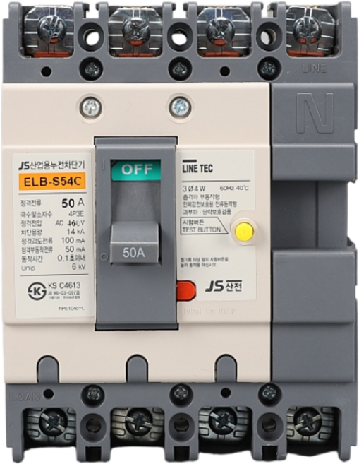 JS산전 4P 50A 누전차단기 14KA K.S인증제품 배전반 분전반 ELB 380V 460V 누전차단기 ELB, 4P50A ELB(누전차단기), 1개