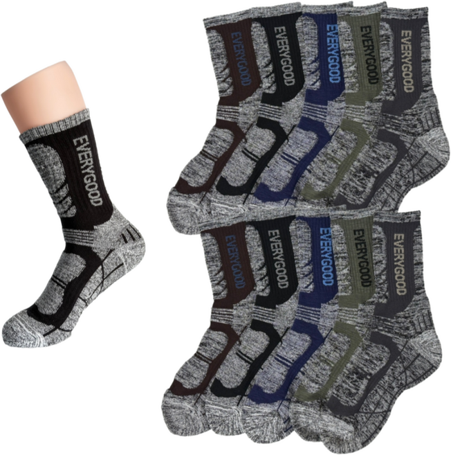에브리굿 액티브 아웃도어 이중쿠션 등산 장목 남성 양말 10켤레, 1세트, 혼합색상