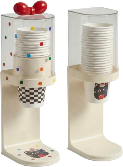 루네 빨간리본 포인트 소형 컵디스펜서 미니 종이컵 디스펜서, 1개, 아이보리