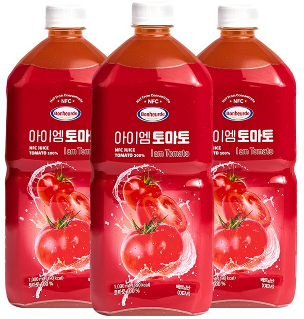 보넬드 아이엠 토마토주스 100% NFC 착즙주스, 3개, 1L