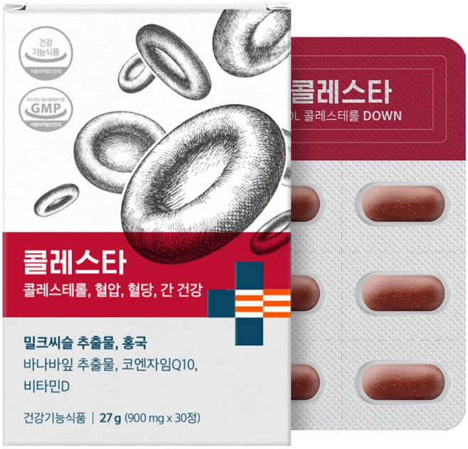 나우케어 NOWCARE 본사출고 콜레스타 홍국 LDL콜레스테롤 혈압 간건강 밀크씨슬 건강기능식품, 1박스, 30정 - 쿠팡