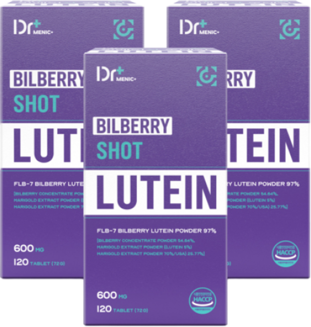 [정품 함량 97%] 빌베리 샷 루테인 마리골드 식약청인증 해썹, 3개, 120정