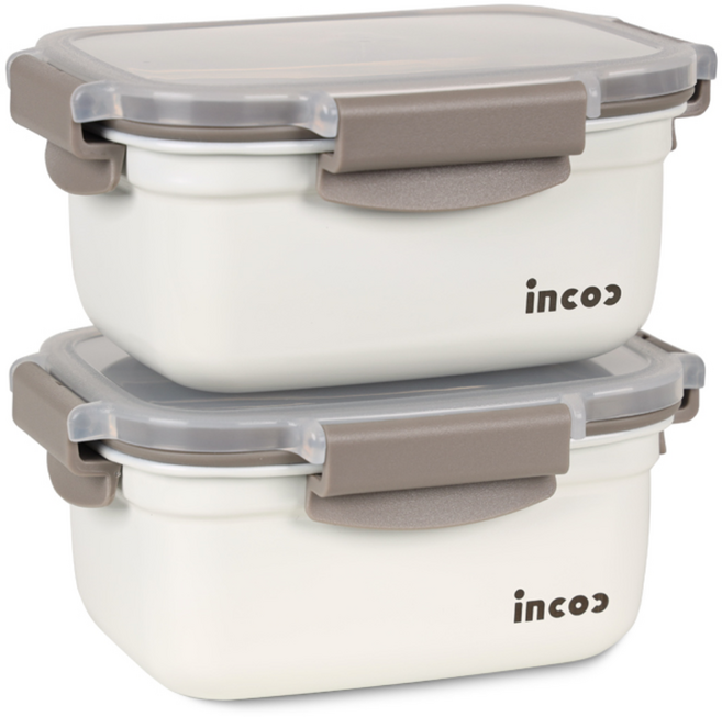 인콕 스텐콕 크림 스텐밀폐용기 직사각 3호, 700ml, 2개
