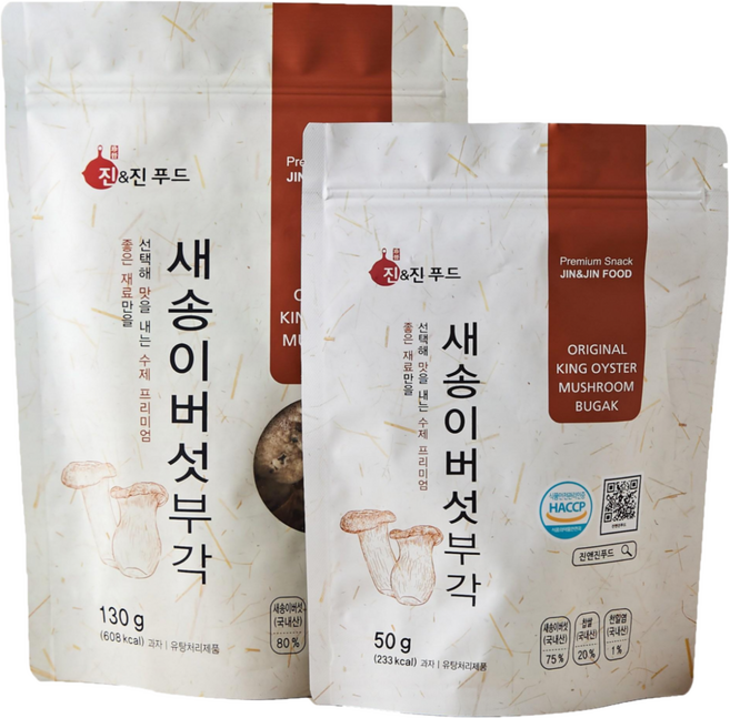 진앤진푸드 담백하고 고소한 일품 수제 찹쌀 새송이버섯부각 아이들 간식 맥주 안주 회사 간식, 50g, 6개