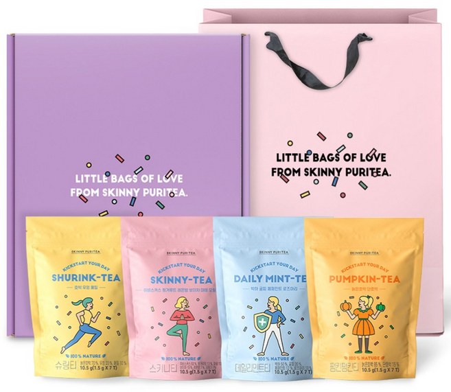 스키니퓨리티 차 선물세트, 슈링티 (7p) + 데일리민트티 (7p) + 스키니티 (7p) + 펌킨펌킨티 (7p), 1세트
