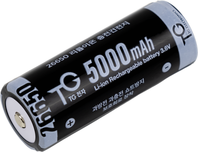 TG전자 고방전 26650 배터리 5000mAh 리튬이온 충전 건전지, 1개, 1개입