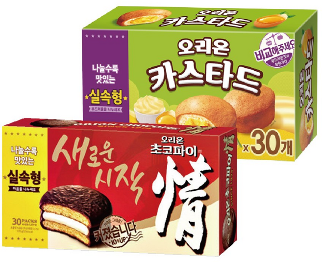 오리온 초코파이 대용량 30개입 1170g + 오리온 카스타드 실속형 30개입 690g 과자 세트