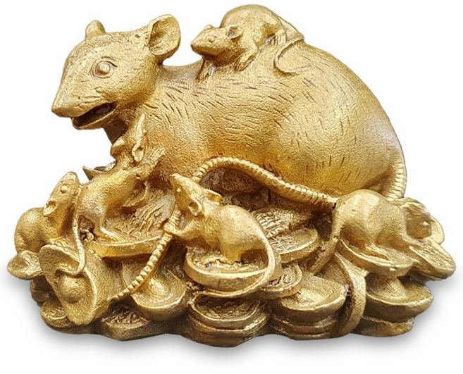 풍방 쥐동상 소형 새끼업은 황동 쥐장식품, 엽전쥐 소형