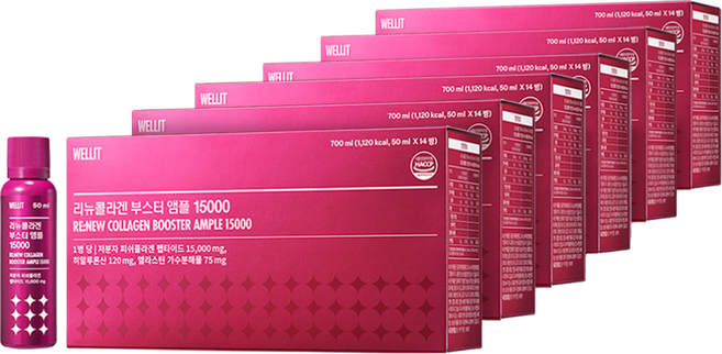 웰릿 리뉴콜라겐 부스터앰플 15000mg 피쉬콜라겐 히알루론산, 700ml, 6개