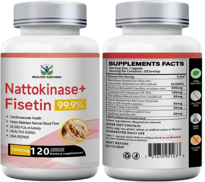 나토키나제 20000fu 고함량 피세틴 코큐텐 프로안토시아니딘 프테로스틸벤 1000mg, 1개, 120정