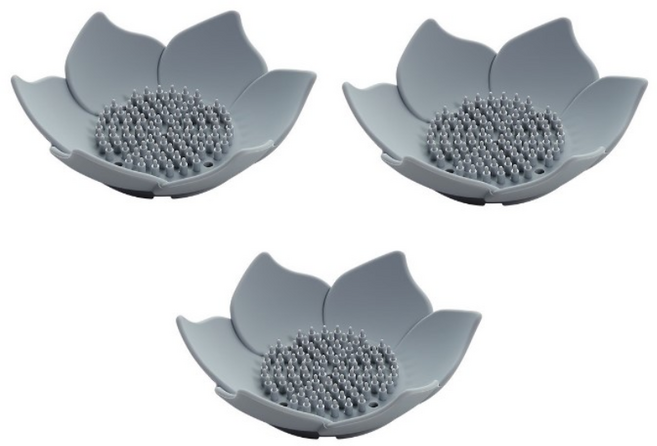 리빙쉘 꽃모양 욕실 비누 케이스 물빠짐 비누받침 홀더, 3개, 그레이