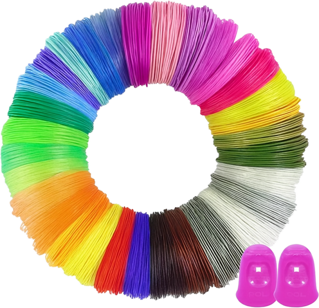 96 미터 32 색 3D 펜 소모품 PLA 실크 실 덧붙이다 2 개의 손가락 슬리브, 32색x3m，96m, PCL 1.75mm