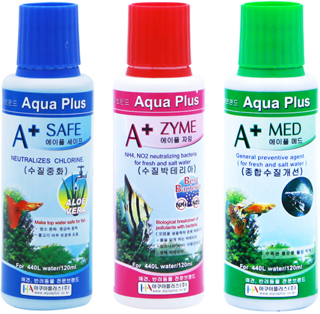 아쿠아플러스 수질중화제 + 수질박테리아 + 종합수질개선제 세트, 120ml, 1세트