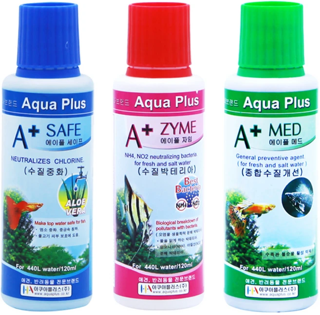 아쿠아플러스 수질중화제 + 수질박테리아 + 종합수질개선제 세트, 120ml, 1세트 - 쿠팡