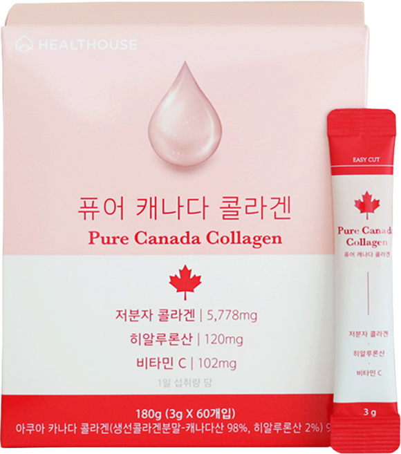 퓨어 캐나다콜라겐 3g x 60T 캐나다 자연산 대구 껍질 추출 저분자 피시 생선 어류 어린 콜라겐 비타민C 히알루론산, 60개