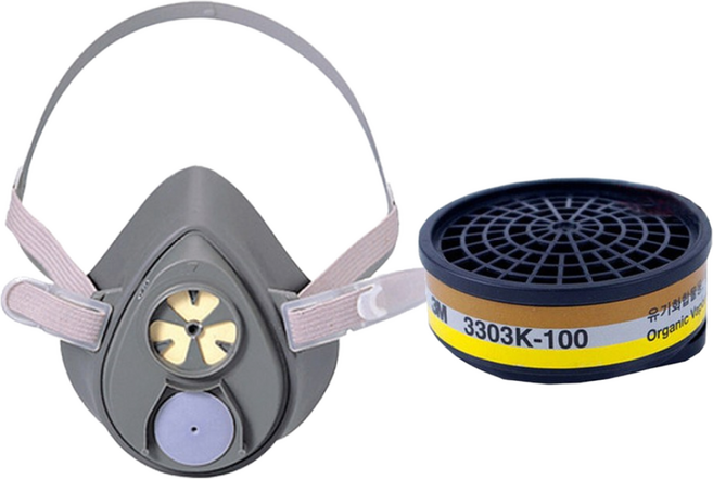 3M 방독마스크 방독면 방독필터세트 3200CN+3303K-100 방진마스크 방독마스크 방역 황사 미세먼지 면체마스크 단구형 숨쉬기편한, 1개