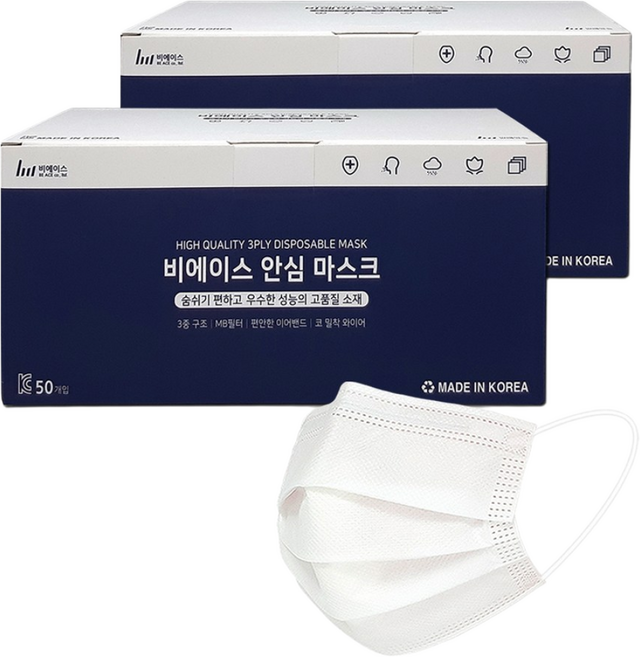 국산 일회용 덴탈마스크, 100매, 1개, 중형 화이트