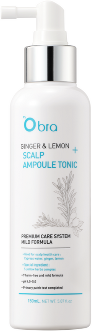 오브라 진저 앤 레몬 앰플토닉 150ml 탈모증상완화 기능성 인증 쿨링앰플 두피관리 두피앰플 두피쿨링스프레이, 1개