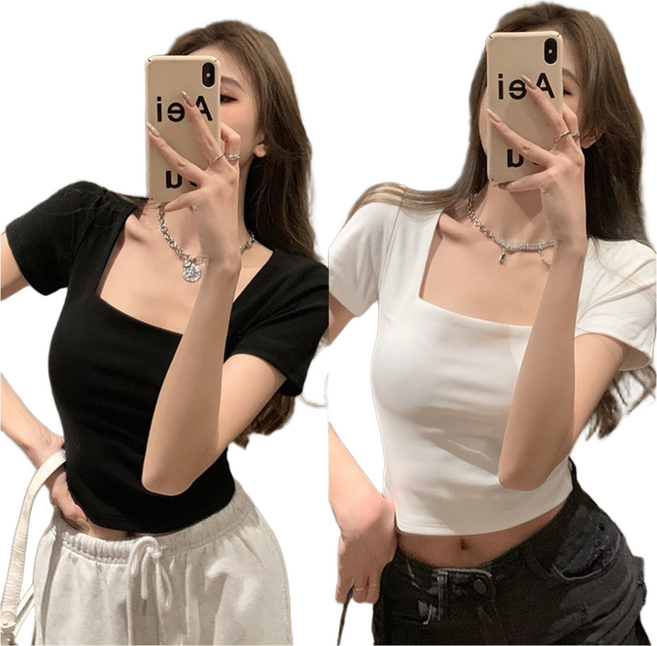 다이나토리 1+1 스퀘어넥 베이직 크롭티