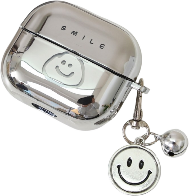 루톰 갤럭시 버즈3 / 버즈3프로 케이스 실버 크롬 키링, Smile, 1개