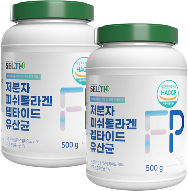 저분자 피쉬 콜라겐 펩타이드 유산균 가루 대용량, 500g, 2세트