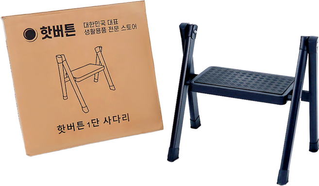 핫버튼 튼튼한 접이식 스텝 스툴 사다리, 1단, 블랙, 블랙