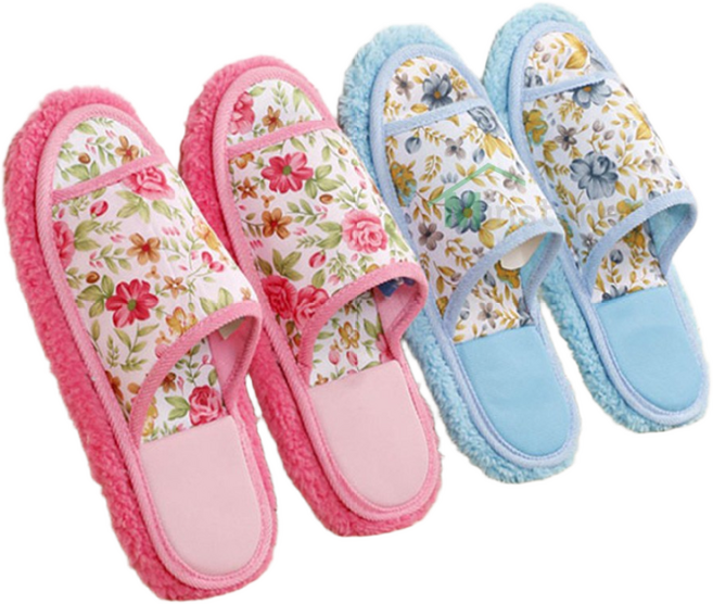 청소실내화 [1+1] 폭신 극세사 청소슬리퍼 거실 층간소음방지 탈부착형 겨울 걸레 슬리퍼, 1세트, 꽃핑크1개+꽃블루1개