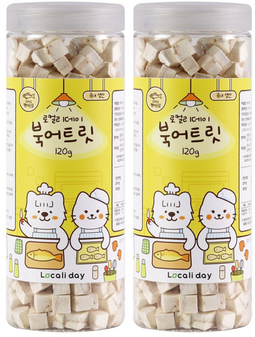 로컬리데이 강아지 고양이 북어트릿 저염분 국내생산 동결건조 간식, 2개, 120g, 북어